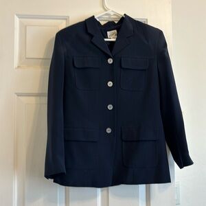 Navy blue blazer lining is silk. Great for any season